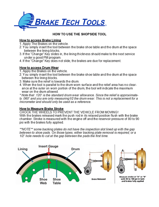 BT-1043PK Shop Tool with Percentage Brake Lining Indicator